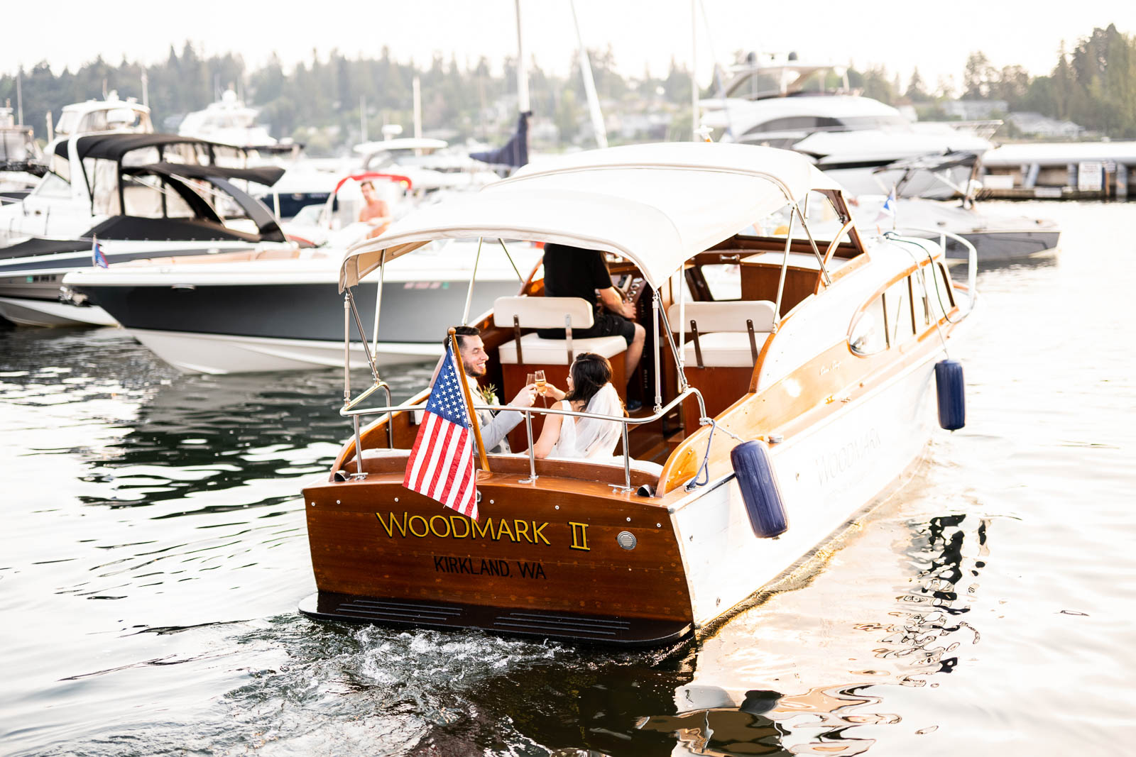 Couple enjoys a boat ride on lake washington