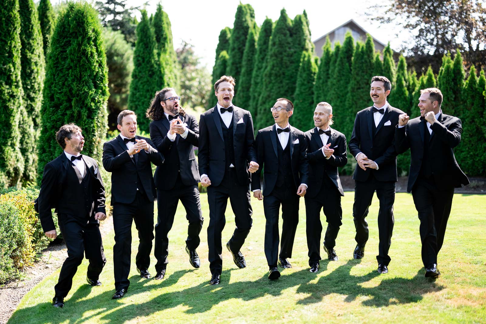 Groomsmen are excited for groom at Lord Hill Farms