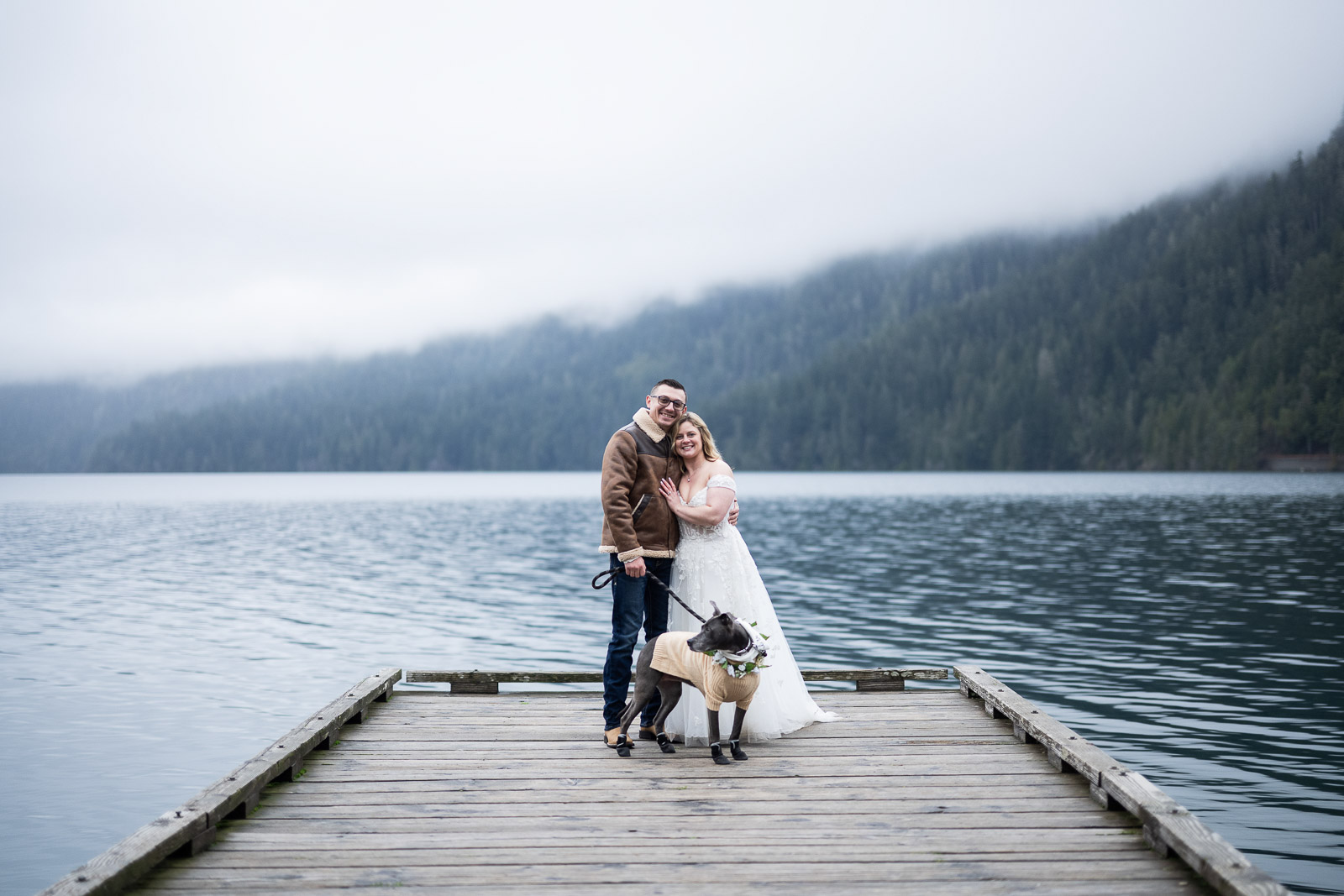 couple elopes at lake crescent in olympic national park in washington state
